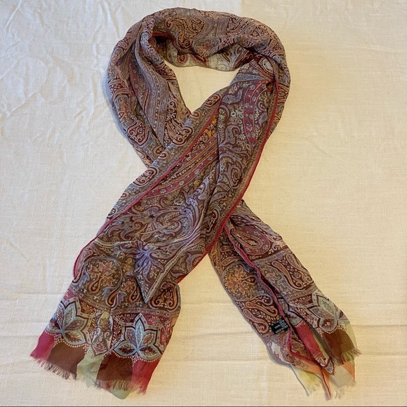 ETRO Paisley Long Scarf Pochette Wrap Multicolor Silk Lightweight 26”x64” Italy - Picture 11 of 12